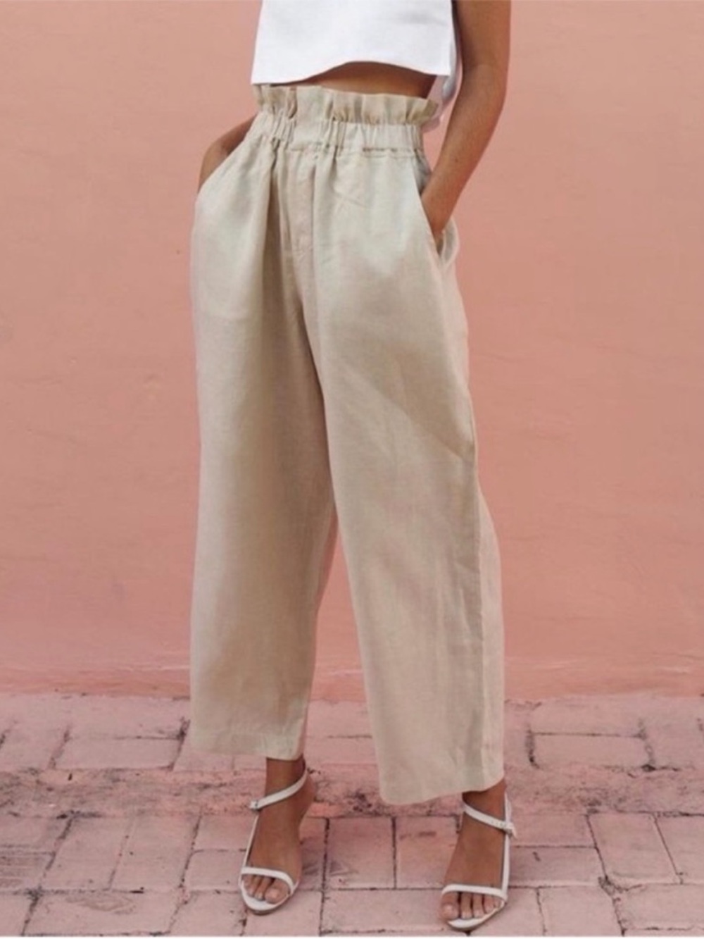 Posse Ducky Pant Natural Paper Bag Linen Womens Size S